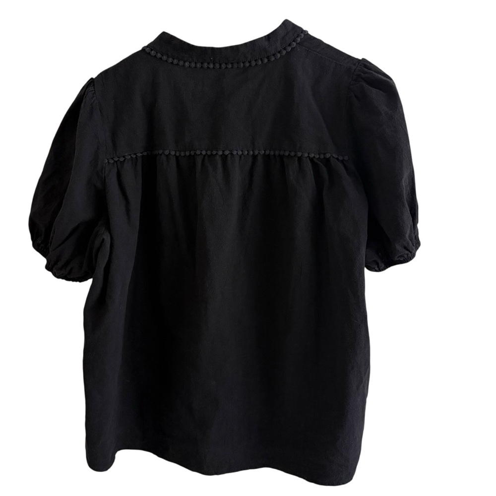 Pretty Garden 100% Cotton Short Sleeve Button Down Embroidered Detail Black L - Picture 2 of 6
